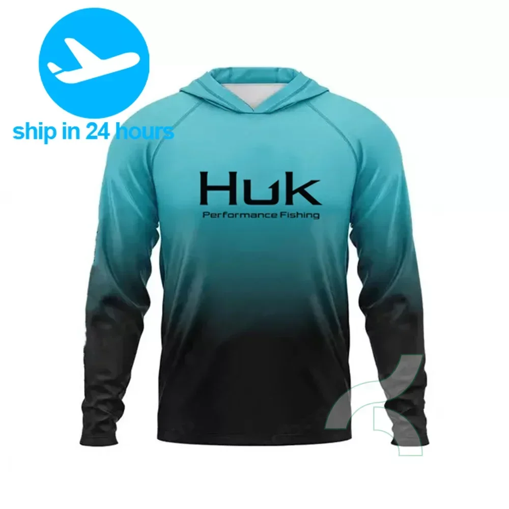 HUK-manga comprida camisas de pesca com capuz, roupas respiráveis, proteção solar, secagem rápida, UPF50 Plus