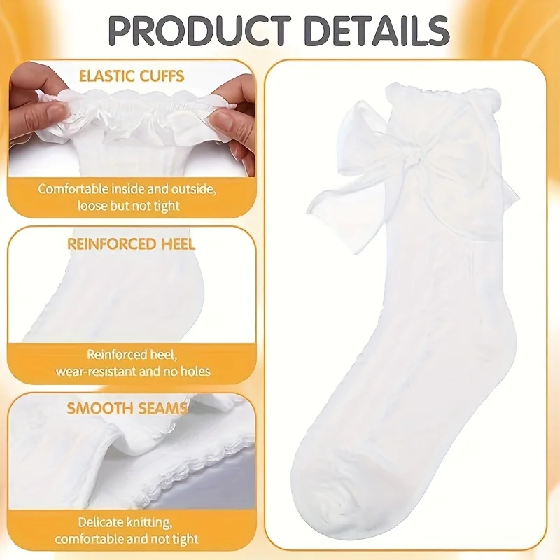 6 Paar Spitzen-Rüschen-Crew-Socken für Damen, Niedliche Prinzessinnen-Knöchelsocken mit Spitze für Frauen – Detail 4