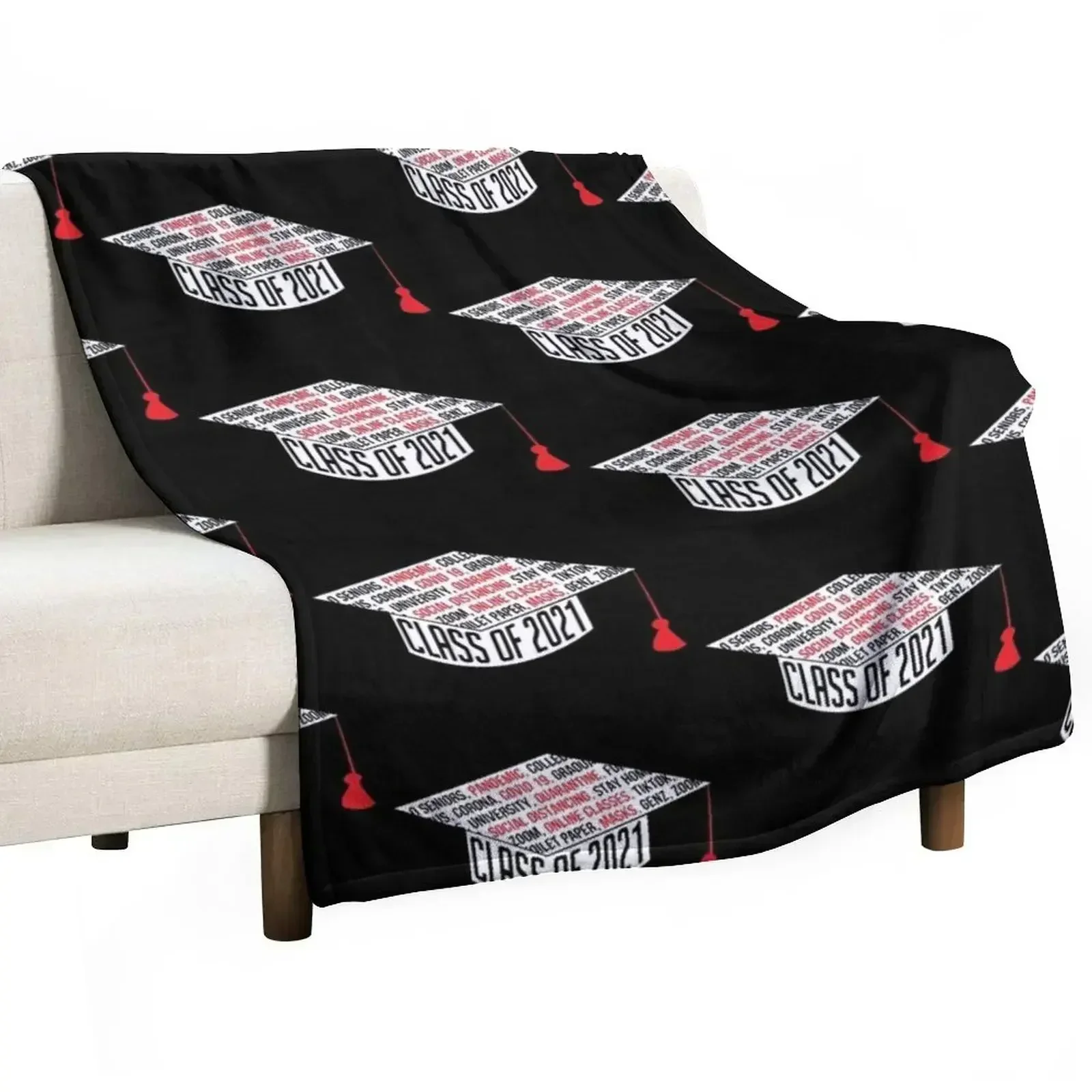 Class of 2021 Graduation Cap Typography Black Throw Blanket anime Plaid Large Sofa Quilt Blankets