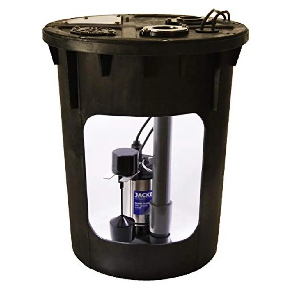 1/2 HP Stainless Steel Sump Pump System with Polyethylene Basin Cover and PVC Discharge Pipe Vertical Switch Pre-Plumbed