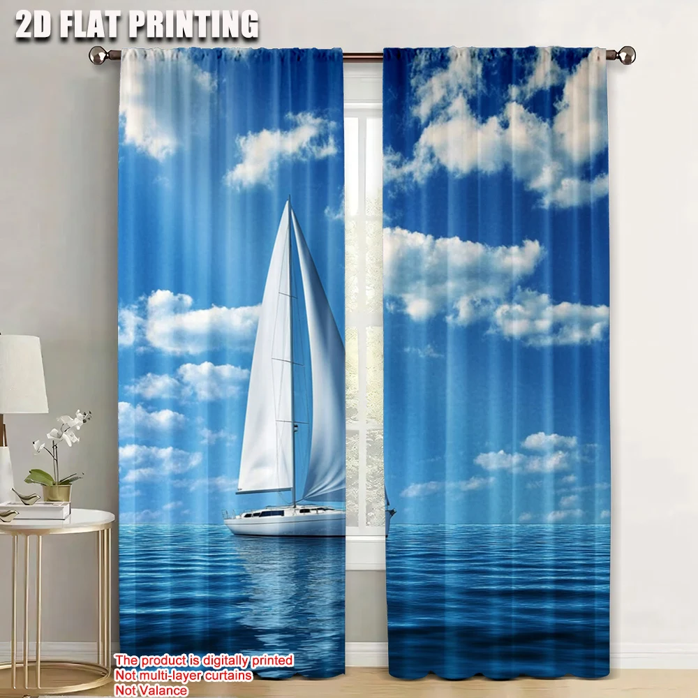 

2pc, Curtains Modern Sailing Boat Durable Polyester,Without Electricity Spring Party & Holiday Decor for All Occasions