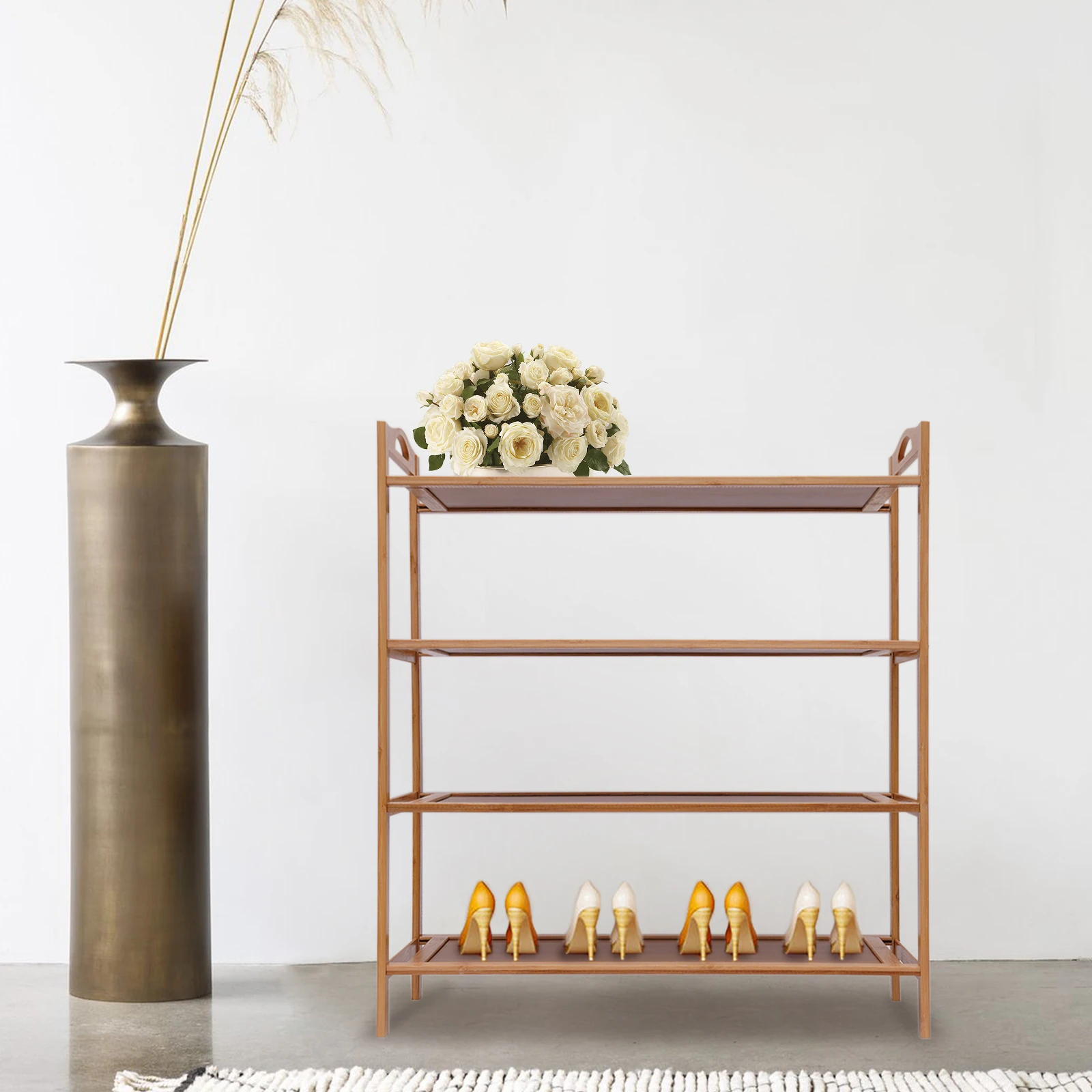 

Bamboo Shoe Shelf 4 Tier Wood Entryway Storage Rack Shoe Display Organizer, Space-Saving Design with Sleek Natural Finish