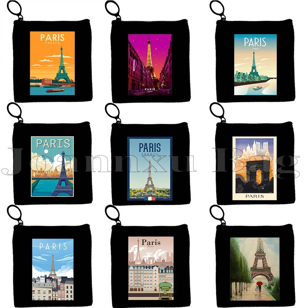 

Rainbow Sky Paris France The Eiffel Tower Seine Vintage Travel Poster Landmark Gifts Canvas Coin Purse Key Case Bag Wallet Pouch