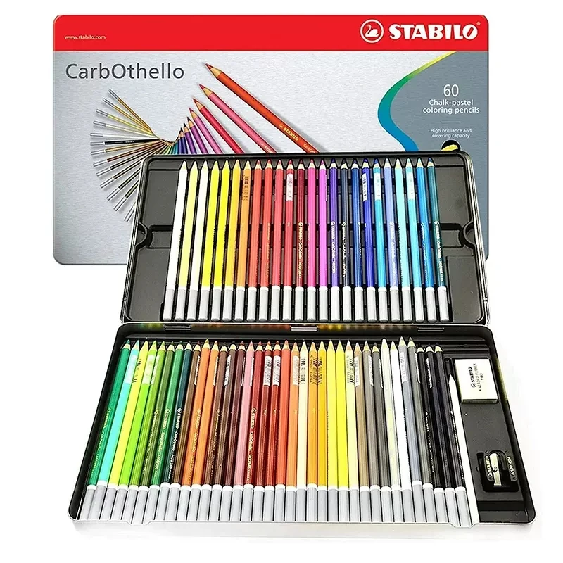 

Germany Stabilo CarbOthello Artist Pastel 12/24/36/48/60 Pencils Water Soluble 4.4mm Lead Color Pencil Chalk Tin Case Set