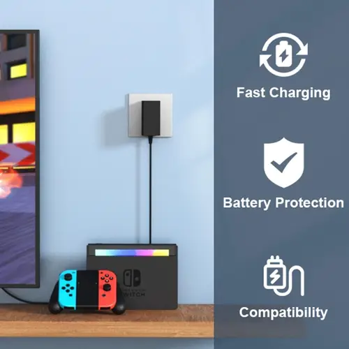 Imagen 2 del producto Adaptador de corriente USBC, cargador rápido GaN para Switch 2/Switch/OLED/Lite, fuente de alimentación para NS2 NS, compatible con Switch TV Dock 15V 2.6A