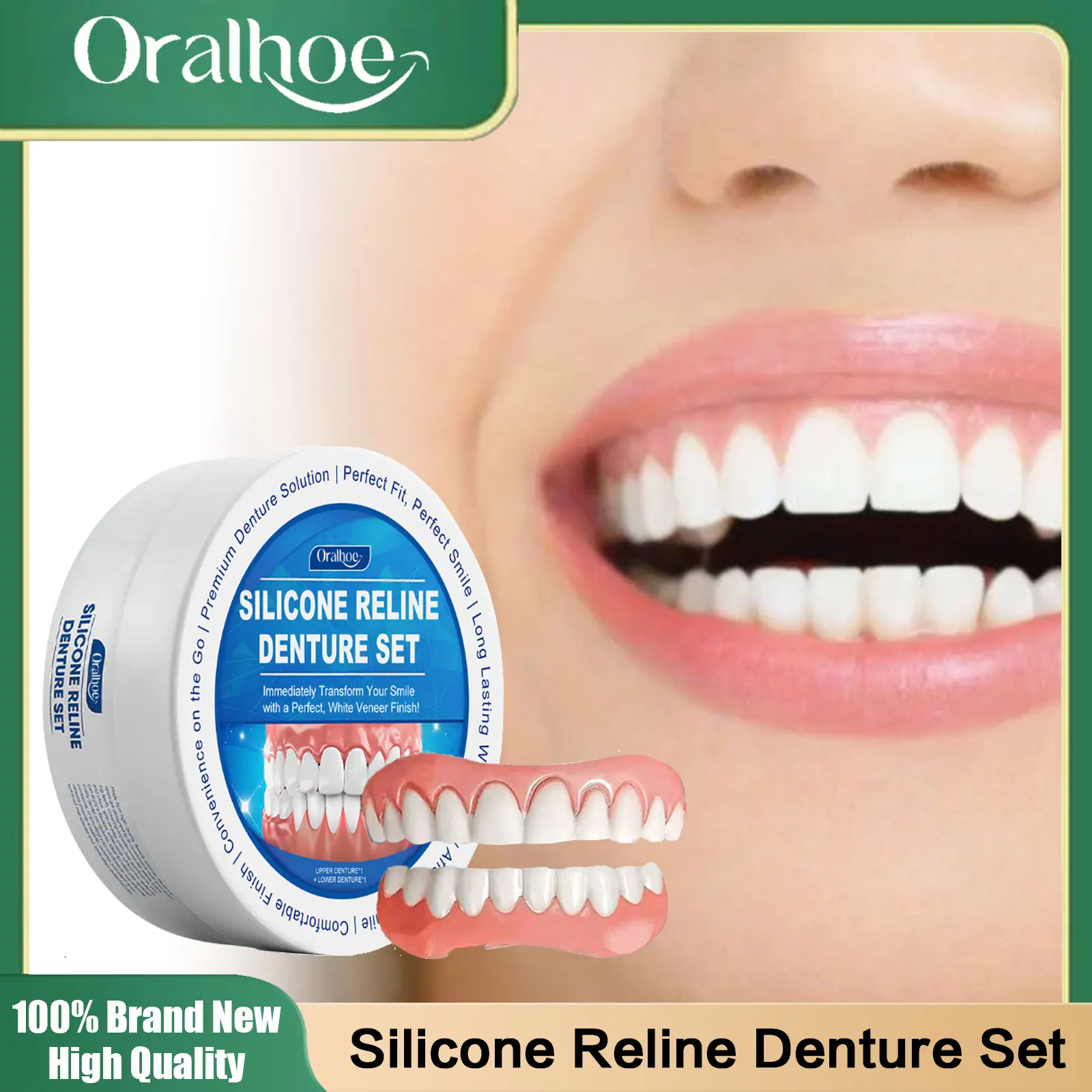 Soft Silicone Dentures Upper and Lower Dental Veneers Perfect Fit Oral Prevent Falling Off Boost Confidence False Teeth Full Set