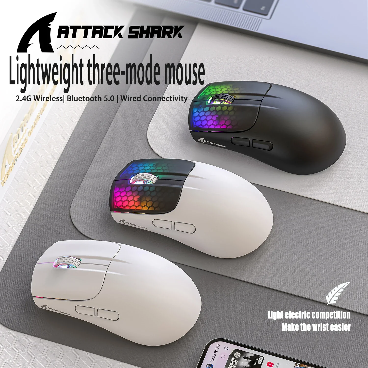 

X5 RGB Tri-Mode Wireless Gaming Mouse 4000 DPI Lightweight Mouse Type-C Wired 2.4G+BT5.0 Wireless Mouse 6 Button 300MAH MiniMice