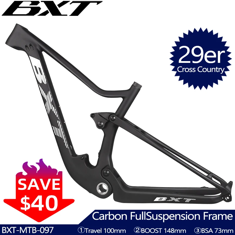 

Carbon Full Suspension MTB Frame, 29er Travel, 100mm, Mountain Bicycle, T1000