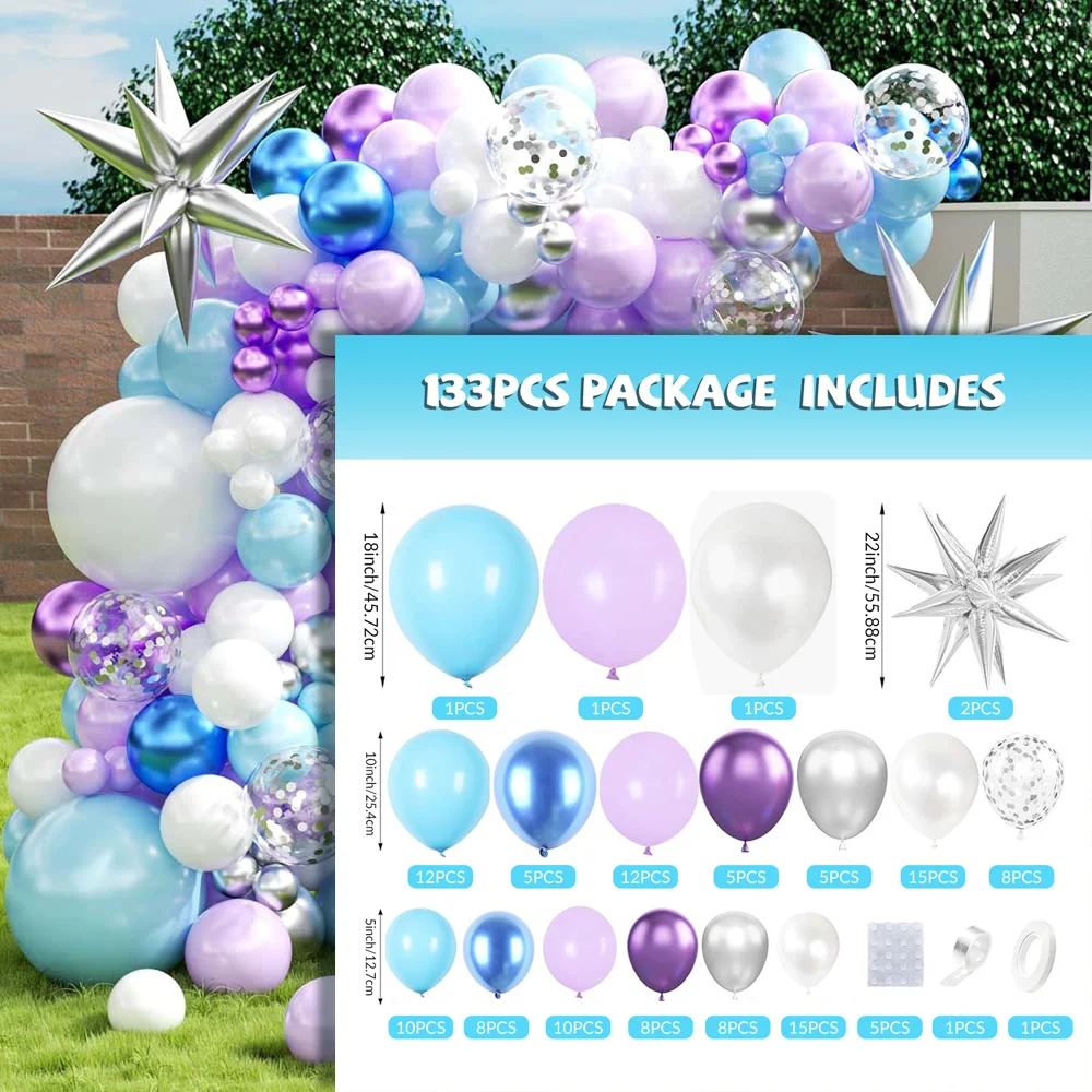 133pcs Frozen-themed Balloon Garland Set, Suitable for Birthday Parties, Winter Event Celebrations and Holiday Celebrations