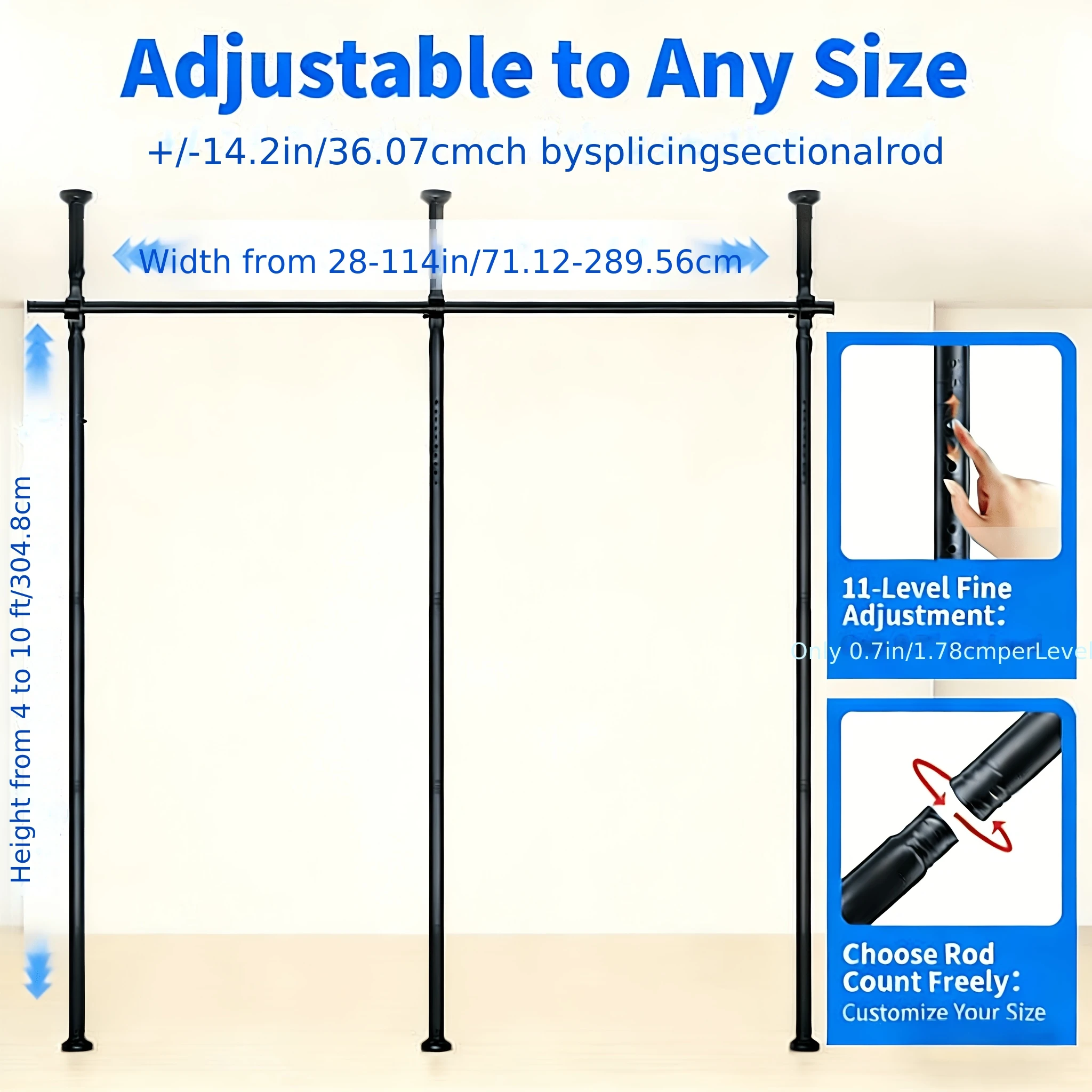

Room Divider Curtain Rod, No Drilling Tension Rod for Room Separation, Adjustable Heavy Duty Floor to Ceiling Wall Divider Room Partition Privacy Separator, Black, Space Divider, Privacy Screen, Modern Partition, Contemporary Rod, Metal Rod,