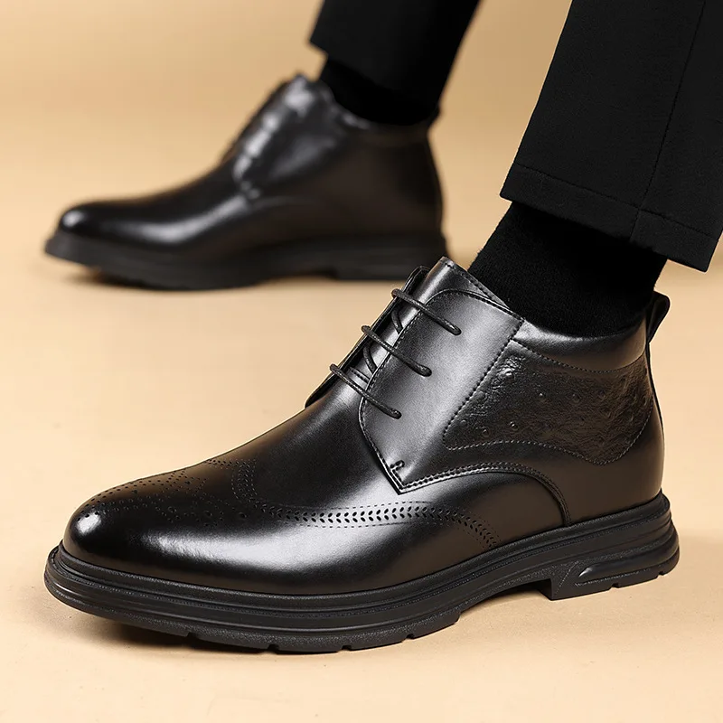 أحذية جلدية للرجال، أحذية جلدية شتوية دافئة عالية الجودة من الصوف، أحذية جلدية رسمية للأعمال