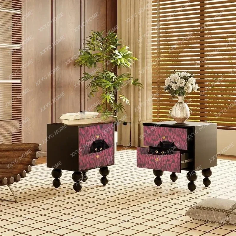 

French Vintage Solid Wood Bedside Table Bedroom Room Locker Home, Simple, Locker