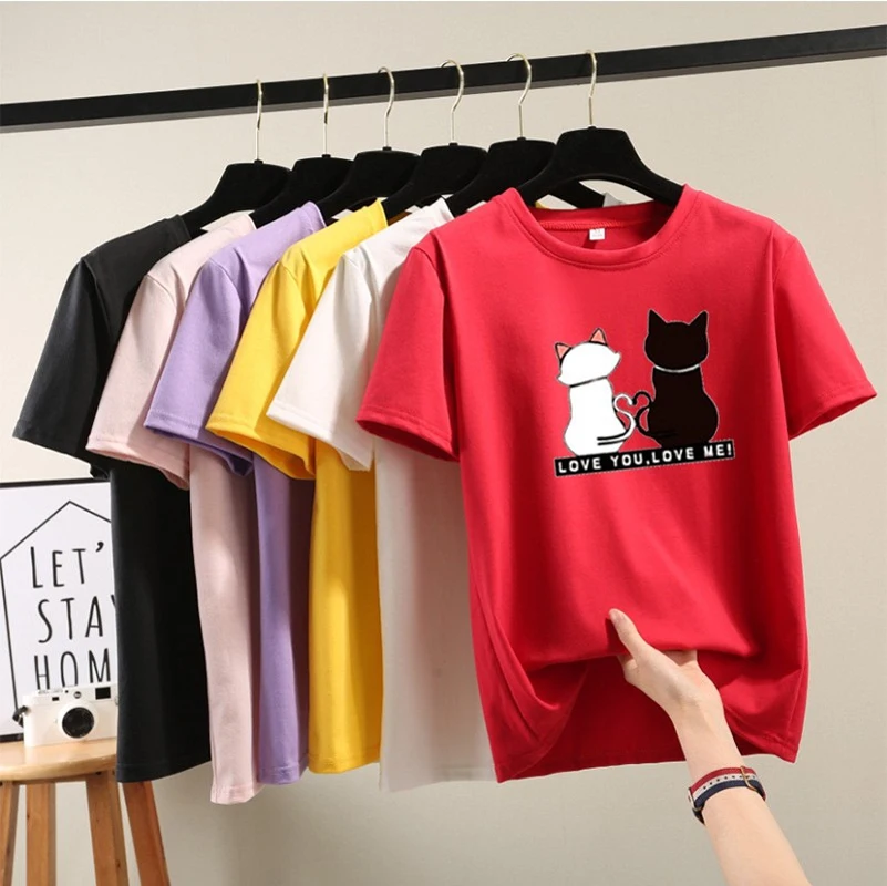 Women T shirt Cartoon Cat Animal Summer Top Ladies Tee Womens Top Female Print T Graphic T-shirt