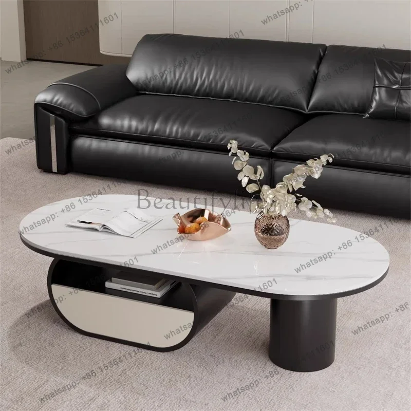 YJ Light Luxury Coffee Table Home Small Apartment Oval With Drawer Creative Simple Coffee Table Mesas De Centro Para Sala Furnit