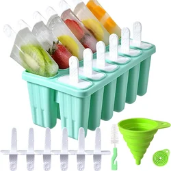 Molde de silicona para paletas de hielo de 12-6 cámaras, fabricante de cubitos de hielo reutilizables, barras y embudos reutilizables y cepillos de limpieza sin BPA FR