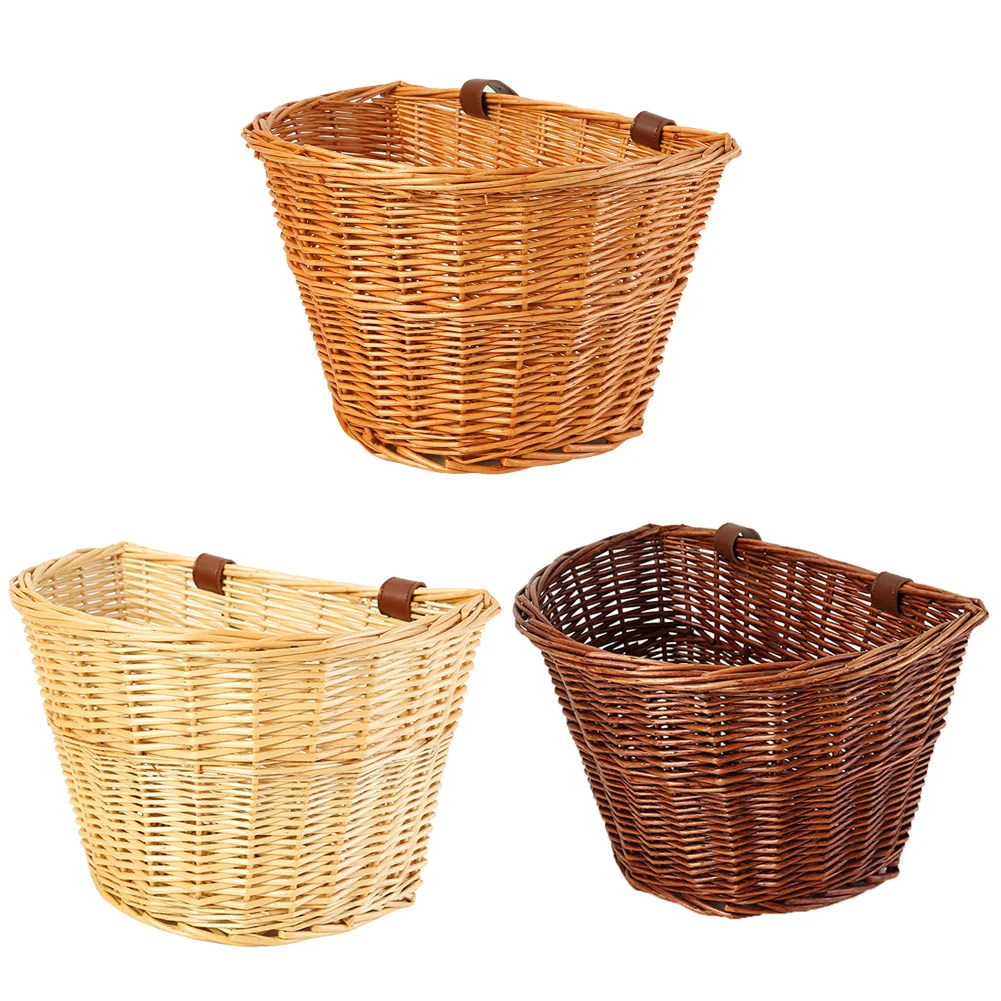 Bike Basket Front Handlebar Rattan Handwoven Woven Bike Basket for Children Adult Bicycles Parts Wicker Panniers