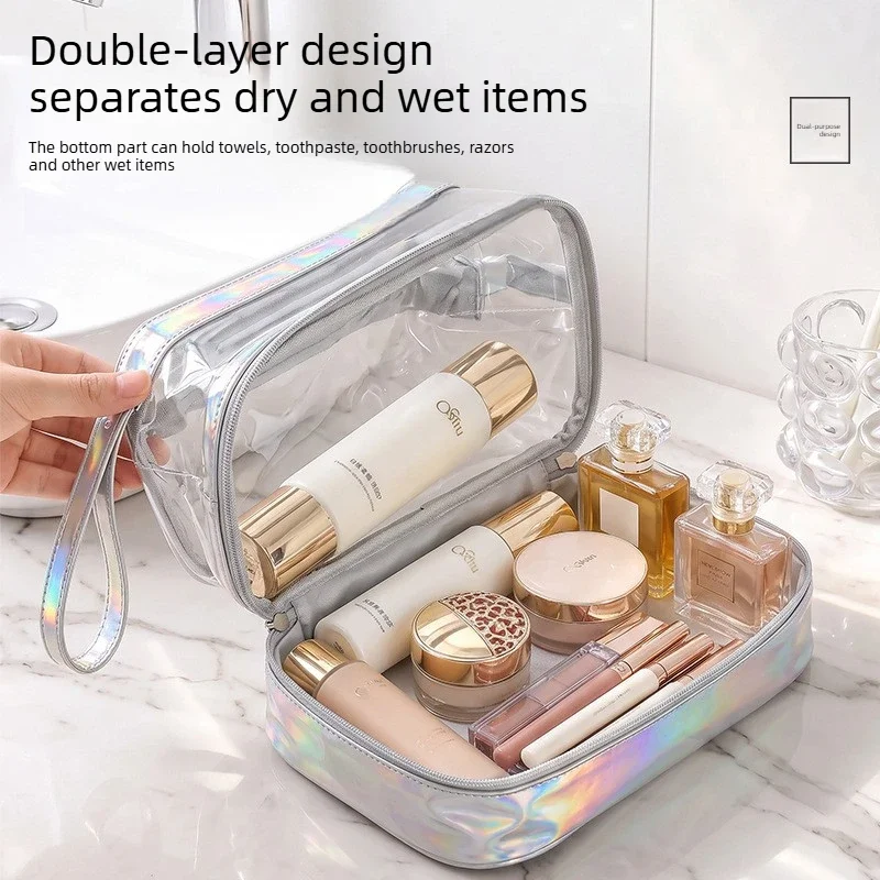 Toiletry Bag Double-Layer with Dry Wet Separation PVC Waterproof for Travel Business Trips Makeup Bag Shower Cosmetic Bags