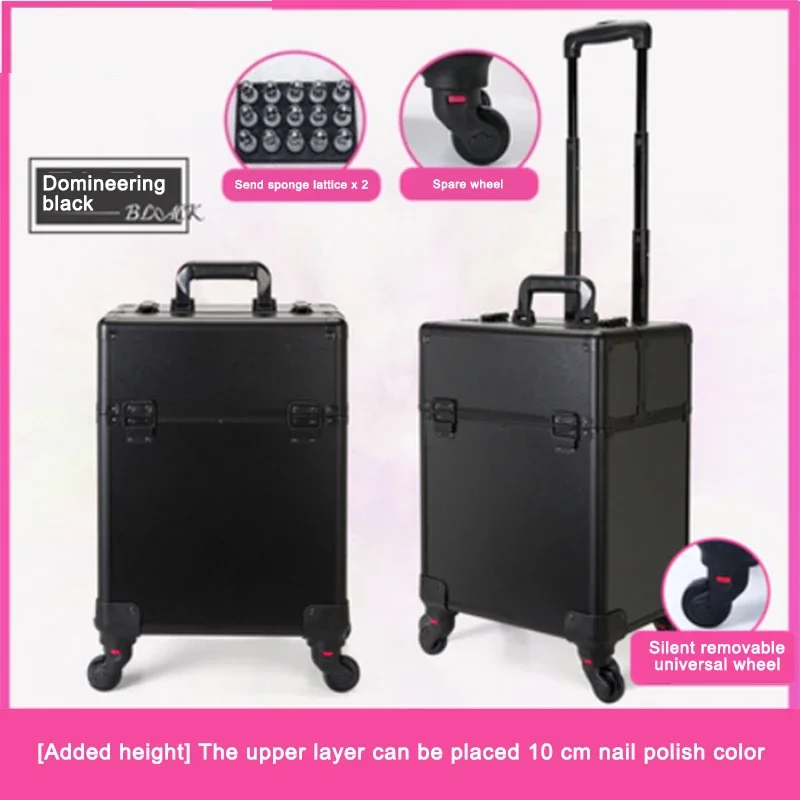 Large Pull Rod Toolbox Portable Multilayer Cosmetics Organizer Makeup Box With Universal Wheel For Nail Art & Embroidery Storage