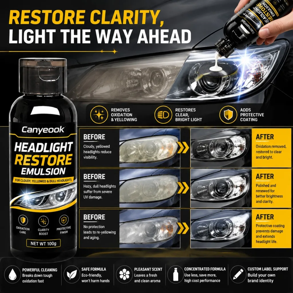 CANYEOOK Headlight Restoration Cream 100g No Sanding Easy Apply Remove Yellow Oxidation Restore Clarity for Car Lens