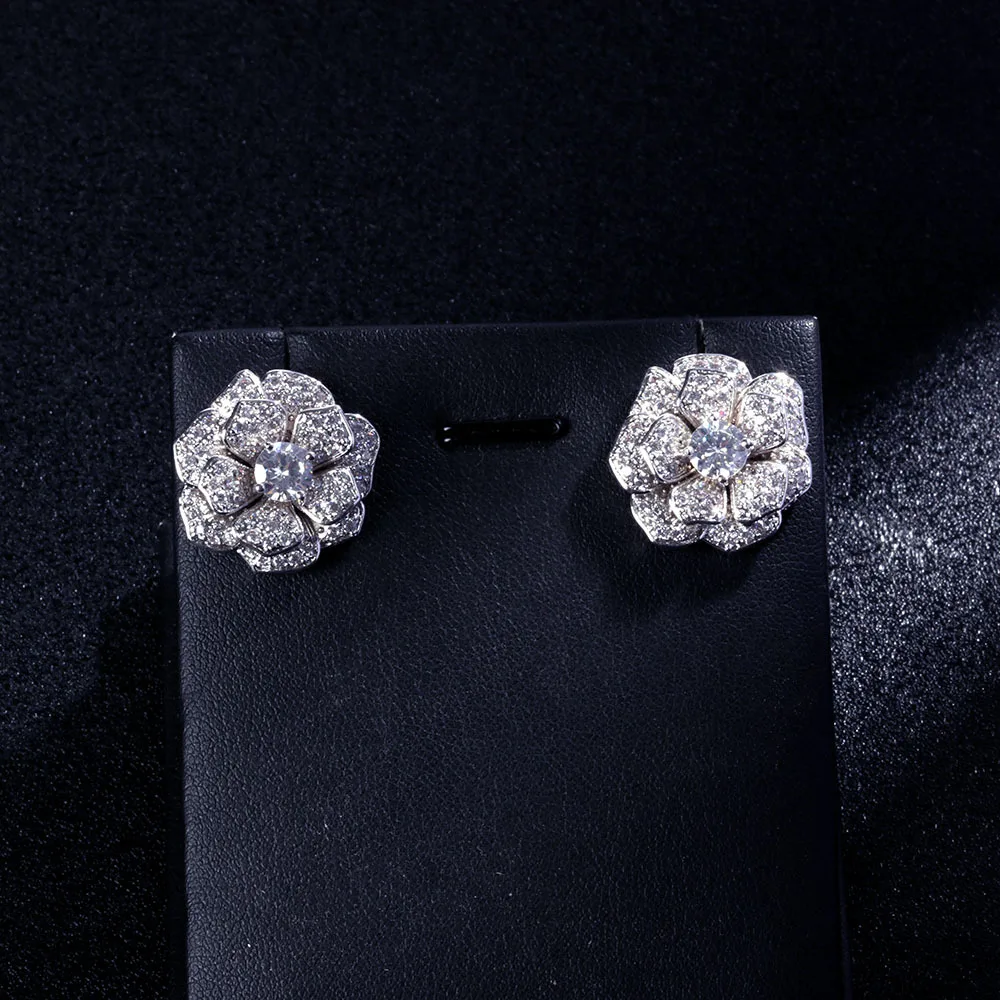 

New delicate rose earrings sparkling sweet ladies earrings jewellery set versatile summer event dinner party dress E87