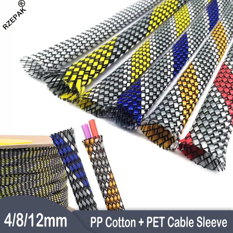 

Flexible Braided Wire Sleeve 2~100m 4/8/12mm Insulated Cable Protection PP Cotton PET Yarn Wiring Harness Sheath Sleeving