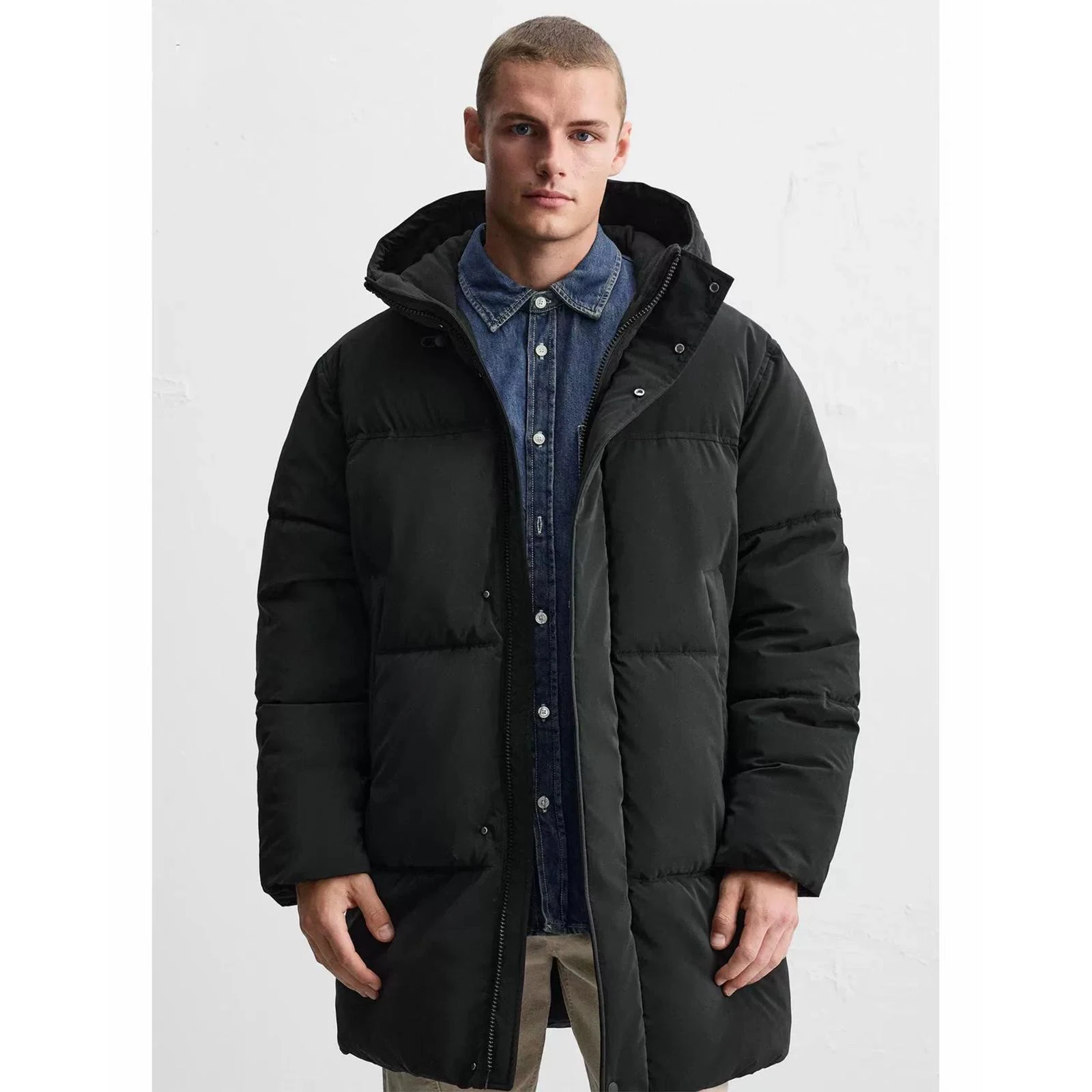 

Tech Fabric Hooded Jaet Men's Long Zipper Coat New Autumn Winter Youth Faion Warm Thiened Cotton Clothing European Sle