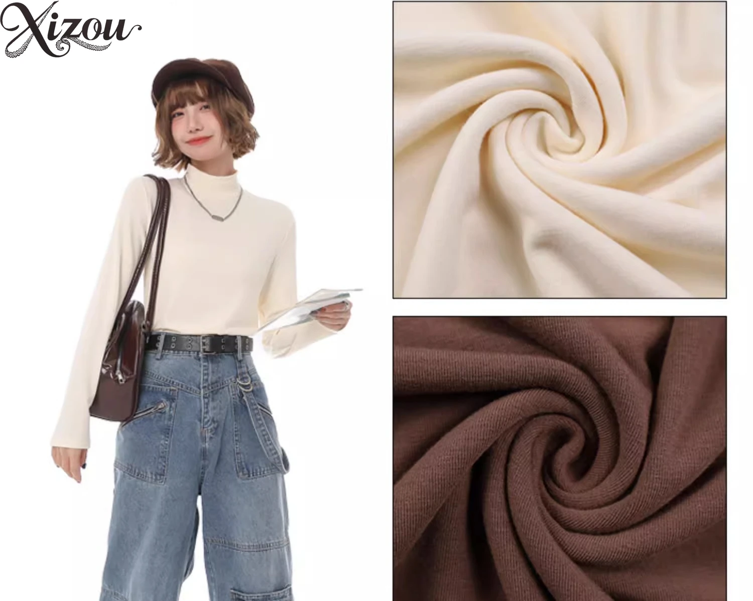 2025 женский осенне-зимний пуловер, свитера на флисовой подкладке, вязаная водолазка с воротником и длинным рукавом, толстый облегающий флисовый однотонный ям