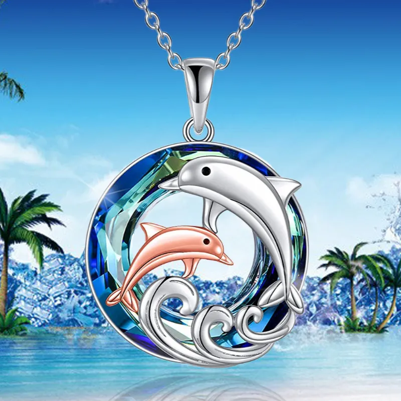 collares para mujer collar hombre choker collares de moda 2022 mujer Collar con colgante de Animal para mujer, joyería de cristal de delfín para madre e hija, regalo de aniversario, cumpleaños y Día de la madre
