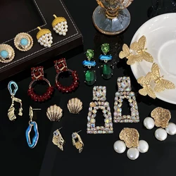 AENSOA Retro Colorful Jewelry Ear Accessories For Women Cubic Zircon Filled Double Heart Hollow Assorted Alloy Earrings Party