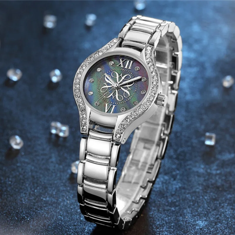 ساعات الكوارتز النسائية CRRJU بحزام من الفولاذ المقاوم للصدأ والماس ، ساعة يد للسيدات ، أزياء أنيقة ، روما ، كاجوال ،