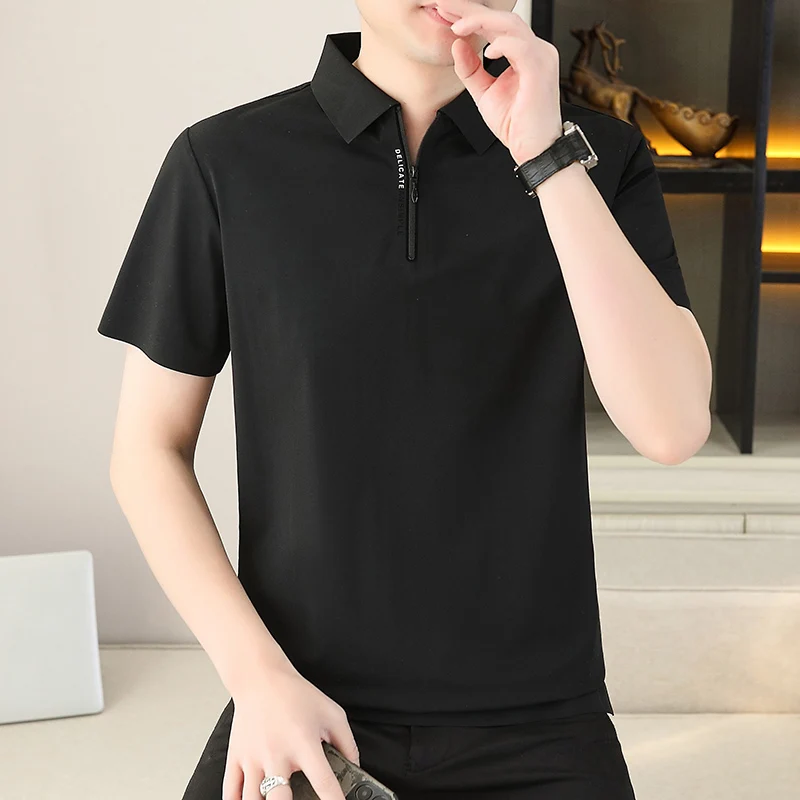 model summer men's cool-fitting fabric lapel short-sleeved T-shirt polo shirt
