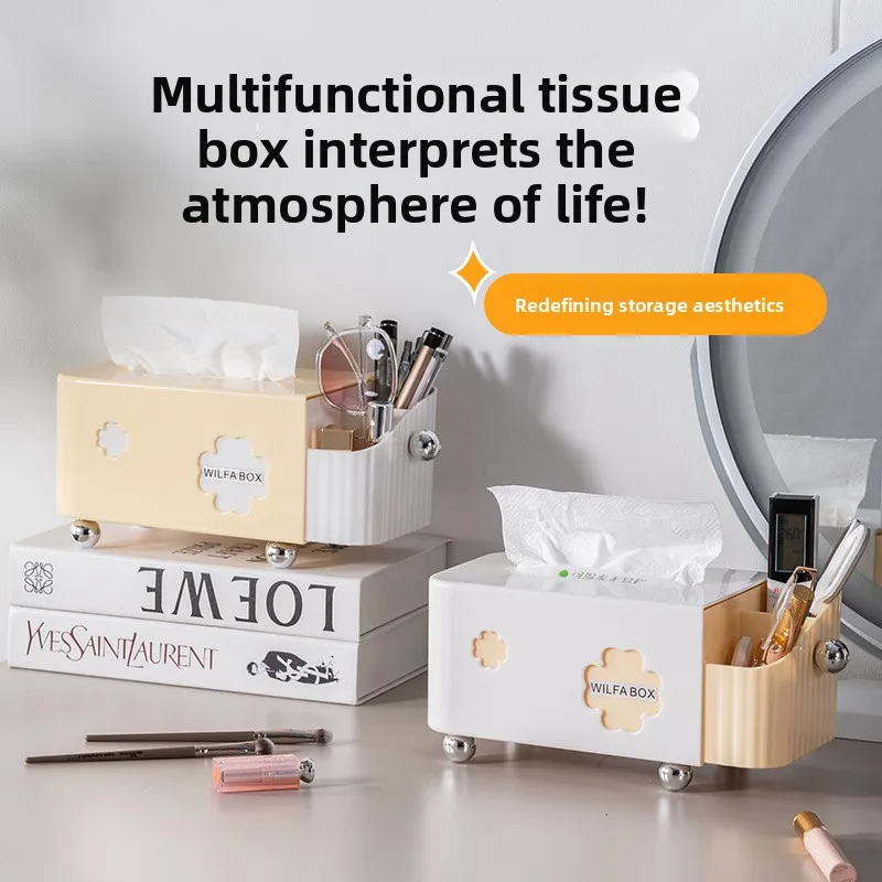 

Cream Style Desktop Tissue Box Holder Creative Living Room High-end Luxury Bedroom Coffee Table Napkin Storage Organizer
