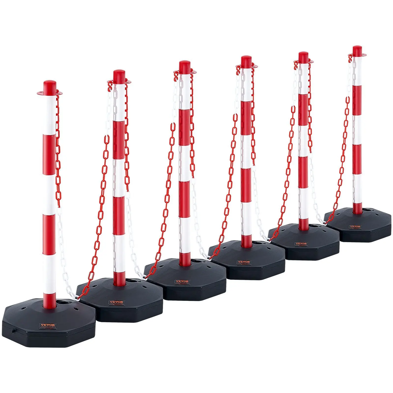 Adjustable Traffic Delineator Post Cones, 6 Pack, Traffic Safety Delineator Barrier with Fillable Base 6.6FT Chain, for Tr