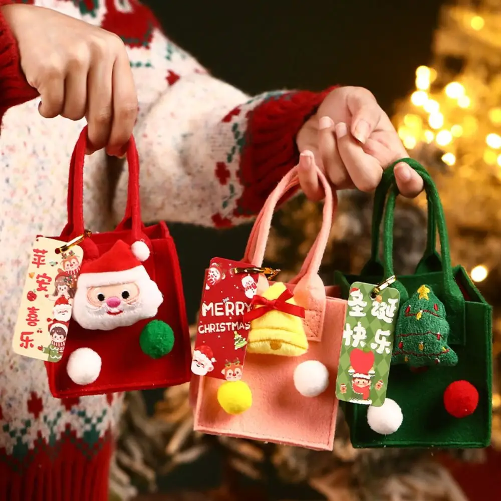 

Santa Christmas Candy Bag Cartoon Cute Mini Felt Candy Bag Reusable with Handle Xmas Snacks Handbag Party Supplies