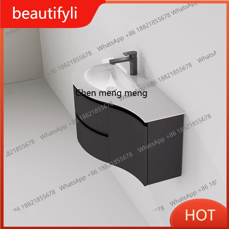 

A139 Arc bathroom cabinet hand wash basin solid wood paint wash cabinet tempered glass integrated basin