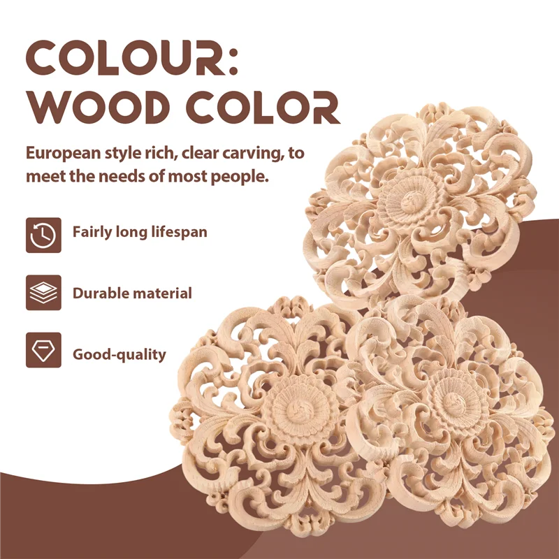 A47F-4szt. Drewniane Rzeźbione Nakładki Aplikacje Niemalowane Drewniane Aplikacje Vintage Europejski Styl Rzeźbione Naklejki do Dekoracji Mebli