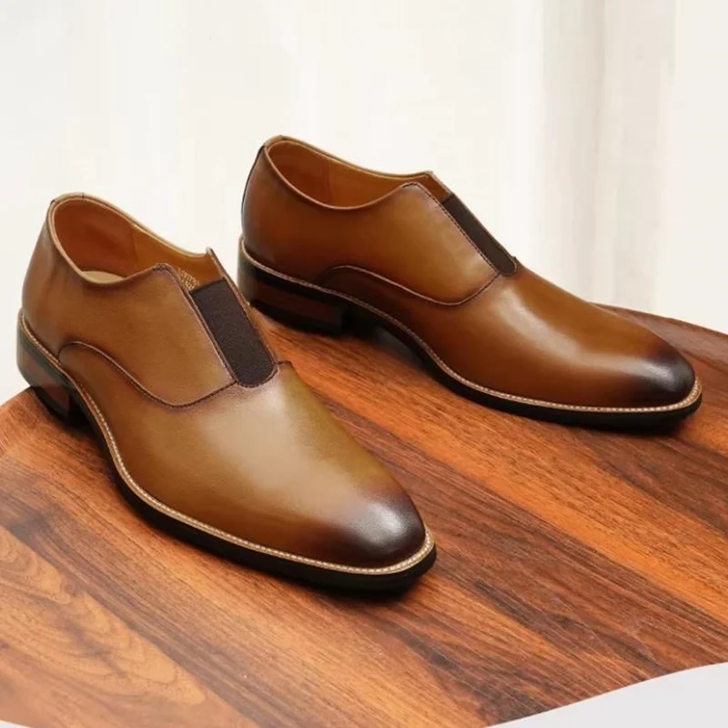 One-piece High Quality Leather Shoes For Men New Style Genuine Leather Loafers First-layer Cowhide Elastic Business Casual Shoes