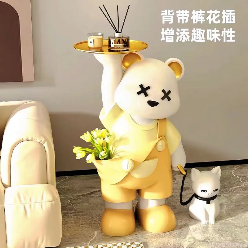 Luxury Creative Strap Bear Storage Tray, Floor-standing Large Ornaments, Living Room, Bedroom, Home, High-end Decoration