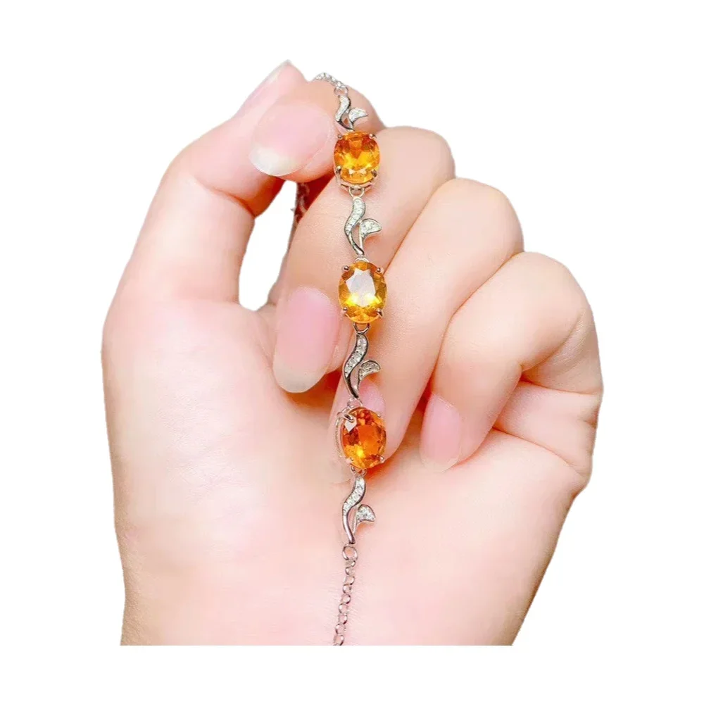 KJJEAXCMY-925 Sterling Silver Inlaid Citrine Hand Bracelet for Women‘s’, Fine Jewelry, Luxury Gemstone, 925 Sterlin Gift