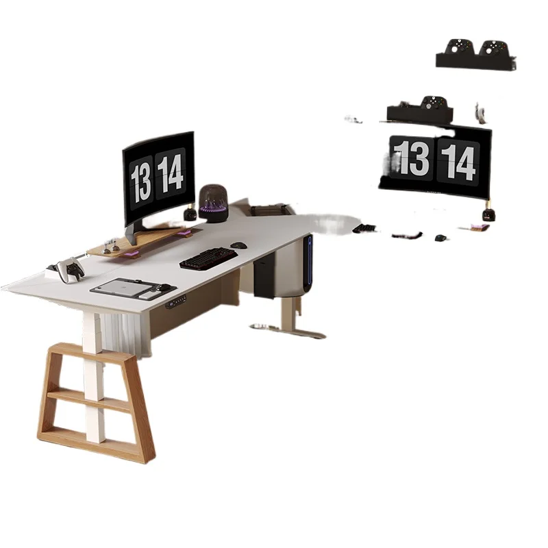 

3L three-motor extended corner desk solid wood corner L-shaped lifting table double electric leg computer office e-sports