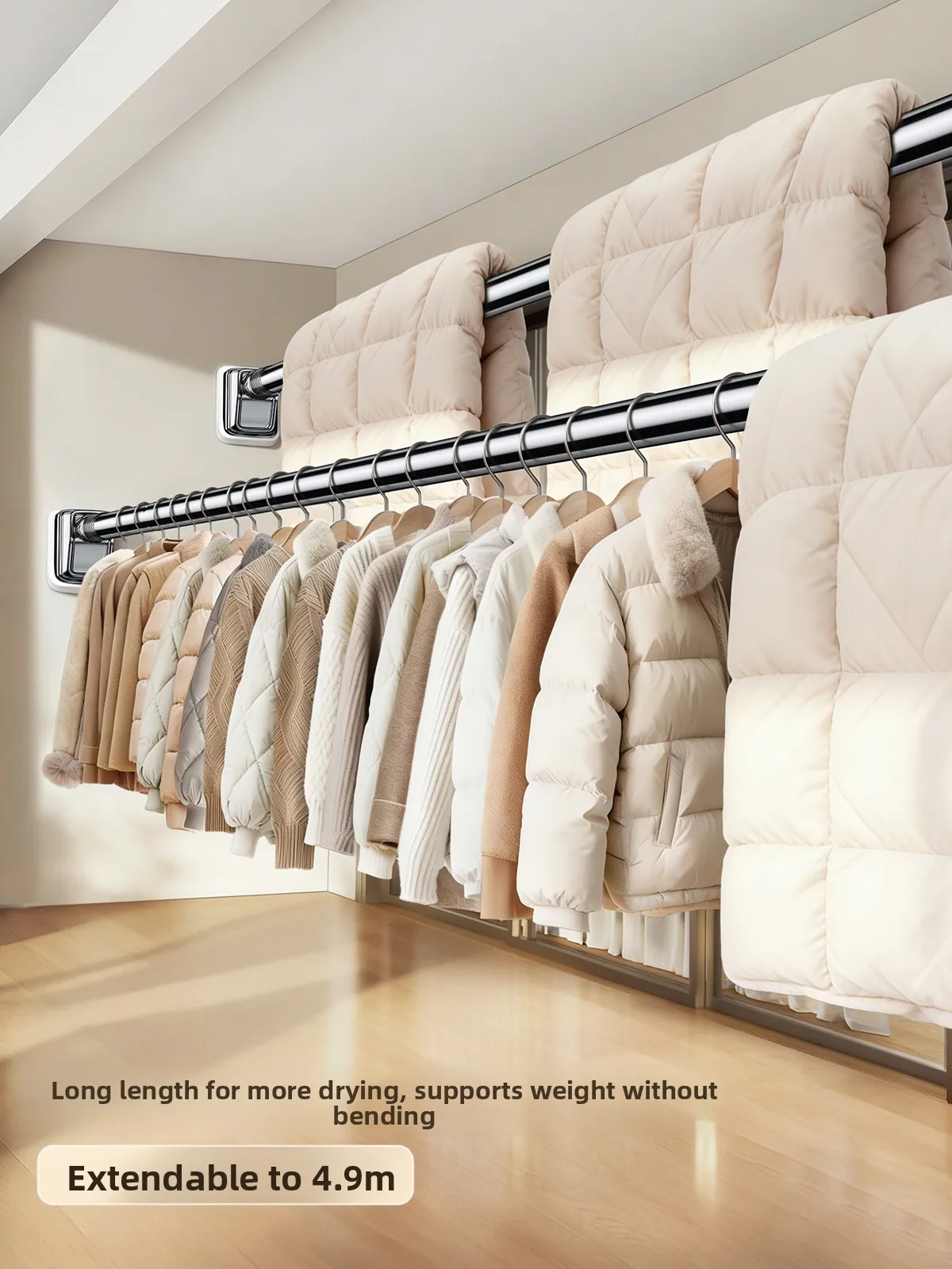 

Вешалка-штанга из нержавеющей стали для сушки белья, регулируемая по длине, для балкона, ванной, шкафа, штор