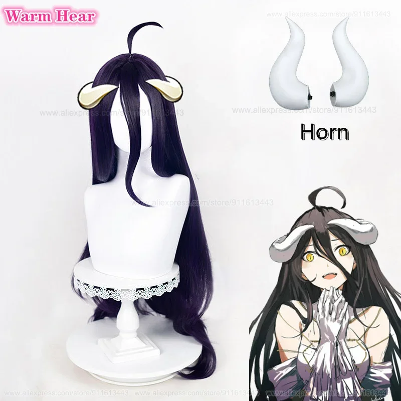

High Quality Albedo Synthetic Hair Anime Long 100cm Dark Purple Black Cosplay Wig Heat Resistant Hair Party Woman Wigs Wig Cap