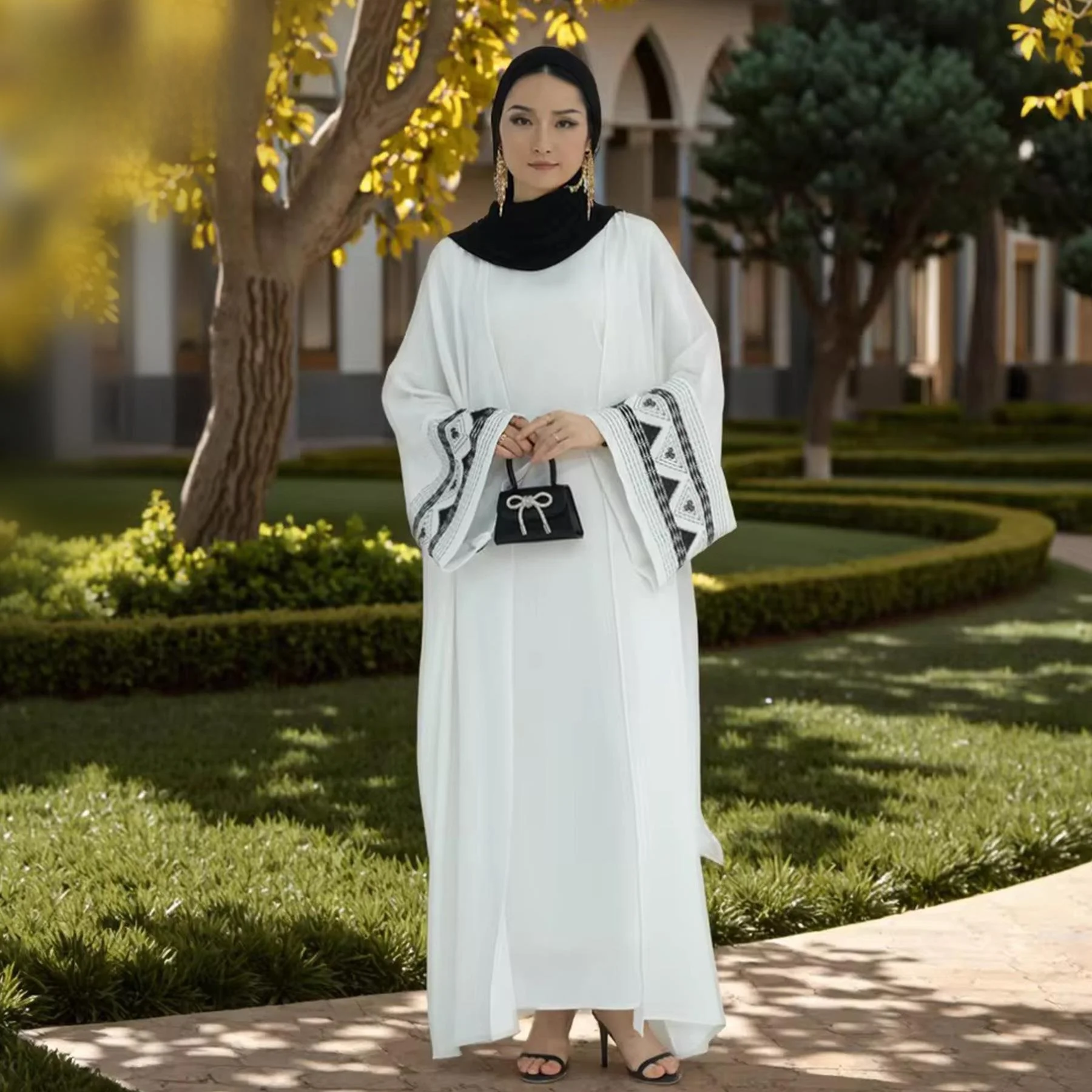 

Изысканный вышитый открытый кардиган-халат Lo Dubai Sle LR844 без шарфа, мужская осенняя одежда с длинными рукавами