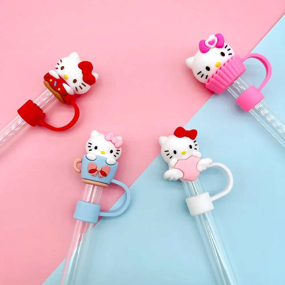 4 قطعة 10 مللي متر HelloKitty غطاء القش غطاء الغبار واقية قابلة لإعادة الاستخدام القش نصائح الأغطية ل كوب ستانلي مانعة للتسرب الغبار برهان القش غطاء