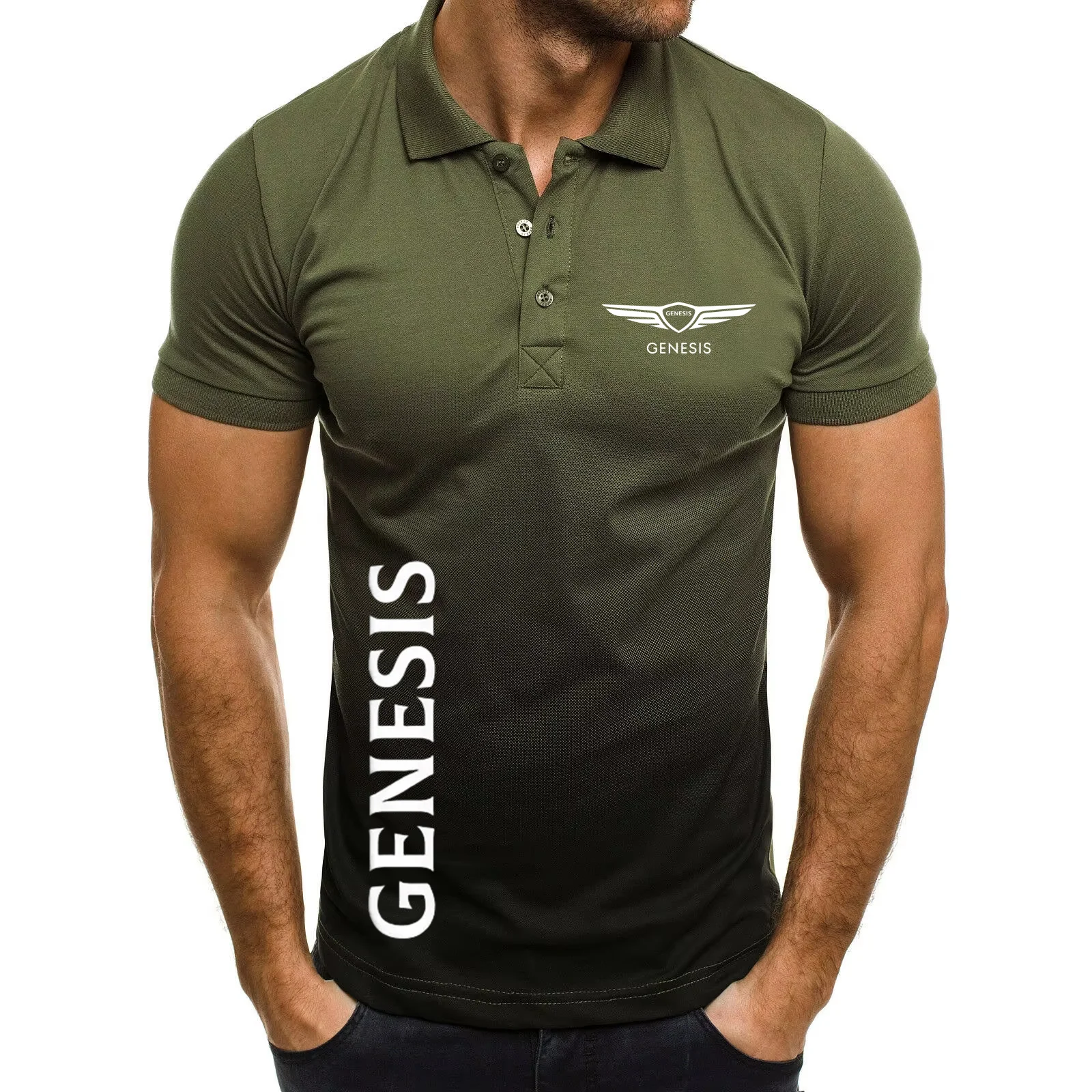 

Genesis men's collar T-shirt short sleeved collar T-shirt contrasting collar new summer streetwear casual fashion men's top