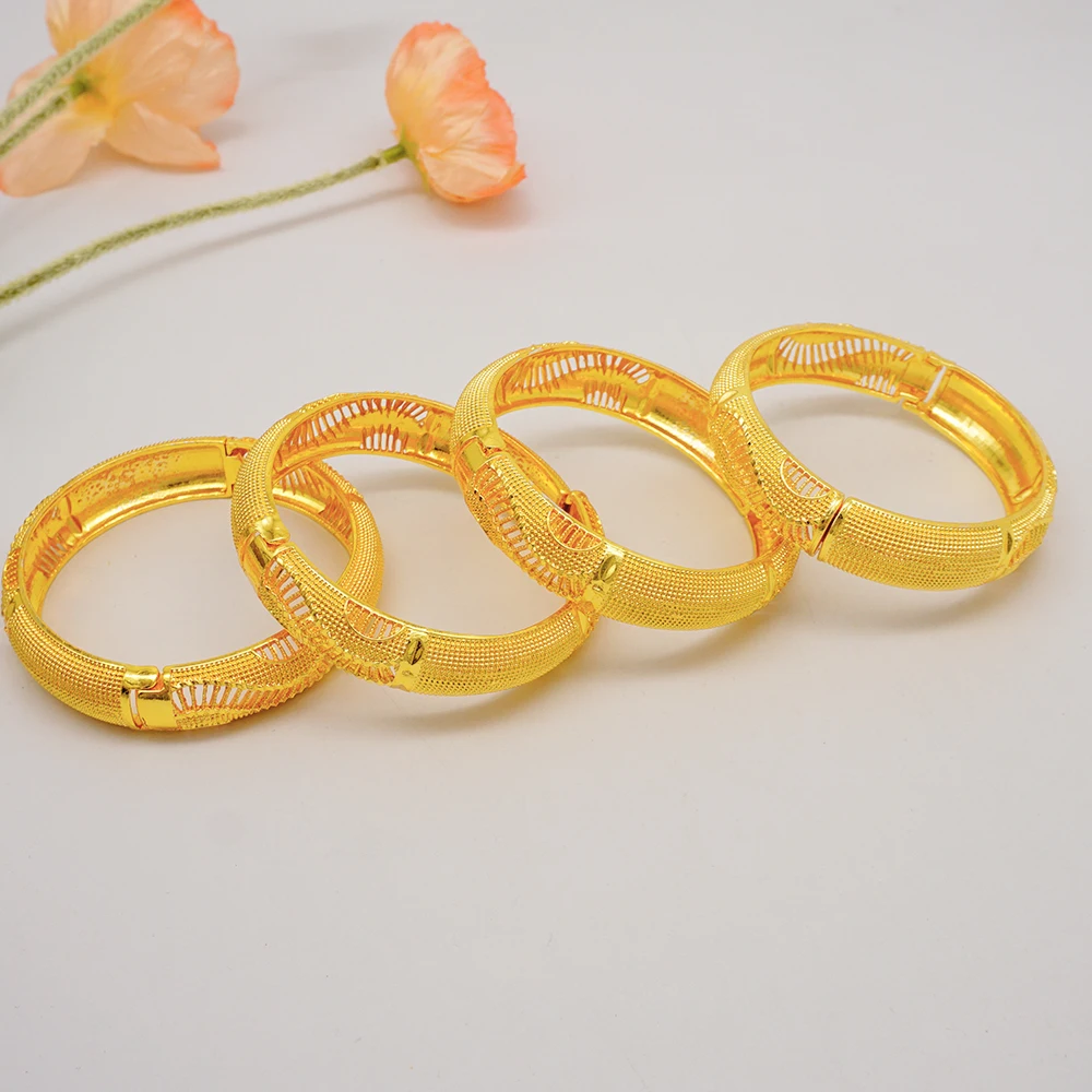 Luxury Dubai Gold Color Bangles African Bracelet For Women Charm Wedding Bracelets Arabic Hand Jewelry Hawaiian Jewelry