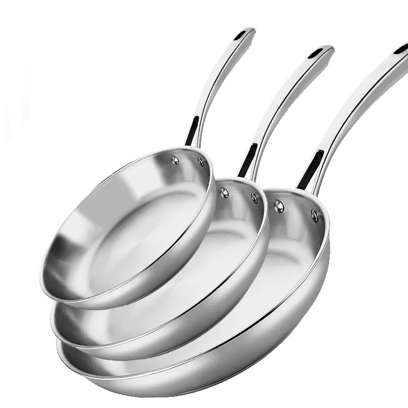 24/26/28cm Edelstahl-Bratpfanne Ohne Beschichtung Küchen-Kochtopf Steak-Eierpfanne für Gasherd und Induktionskochfeld
