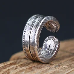 Retro Morgan Coin Ring For Men Silver Color Punk Gothic Adjustable Open Ring Handmade Rock Biker Accessories Man Jewelry Gift