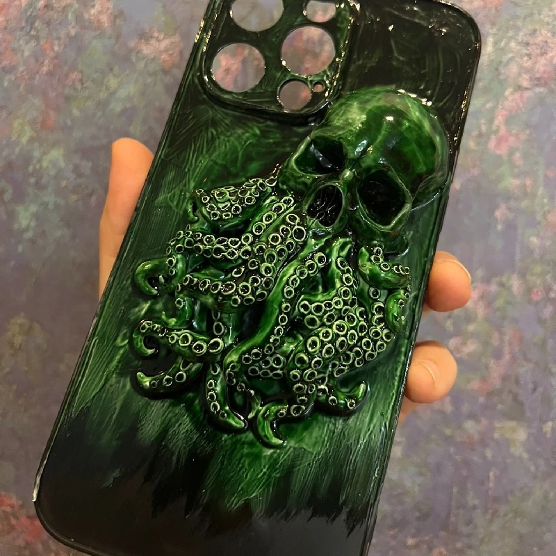 4092 Original 3D Handmade Mobile Phone Case Cthulhu Tentacle Skull Dark Style Mobile Phone Case Custom Christmas Halloween Gift