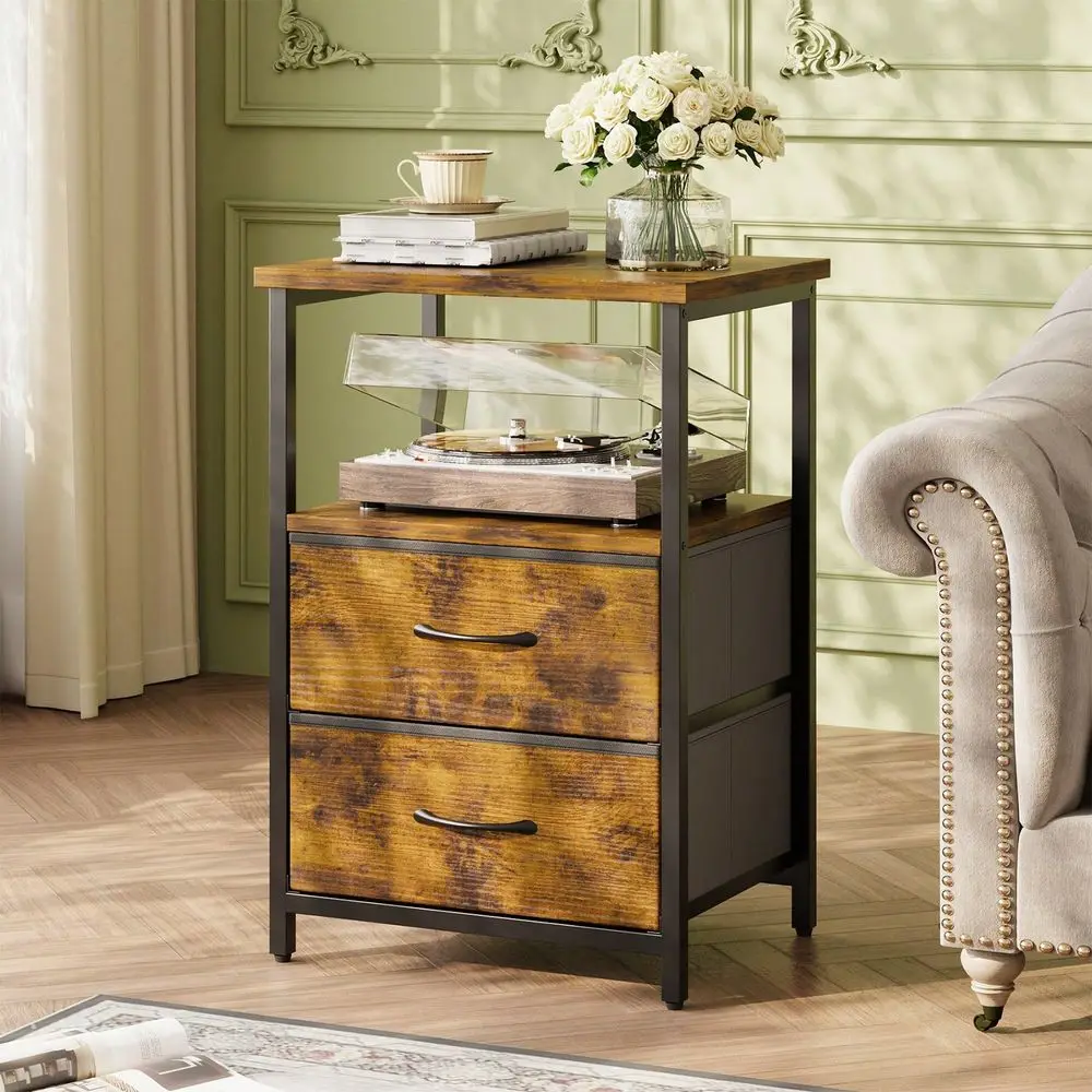 

1 Or 2 Drawers End Table, Nightstand Side Table With Fabric Drawers, End Table With PU Finish, Bedside Table, Living Room Bedro